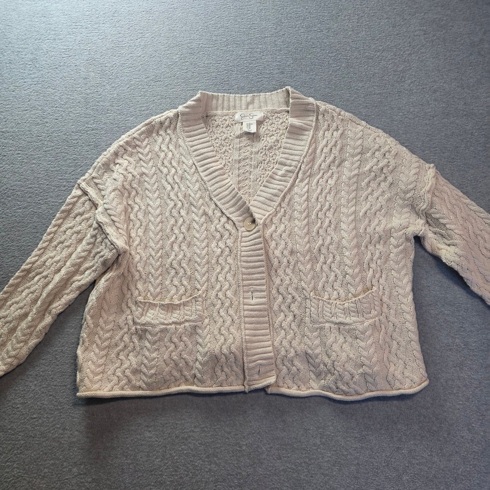 Jessica Simpson CableKnit Cardigan Womens XS Cream Fisherman Cottagecore Coastal